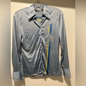 Vintage Nike Nik 1970’s Blue Button-Up Disco Shirt with Horse Design